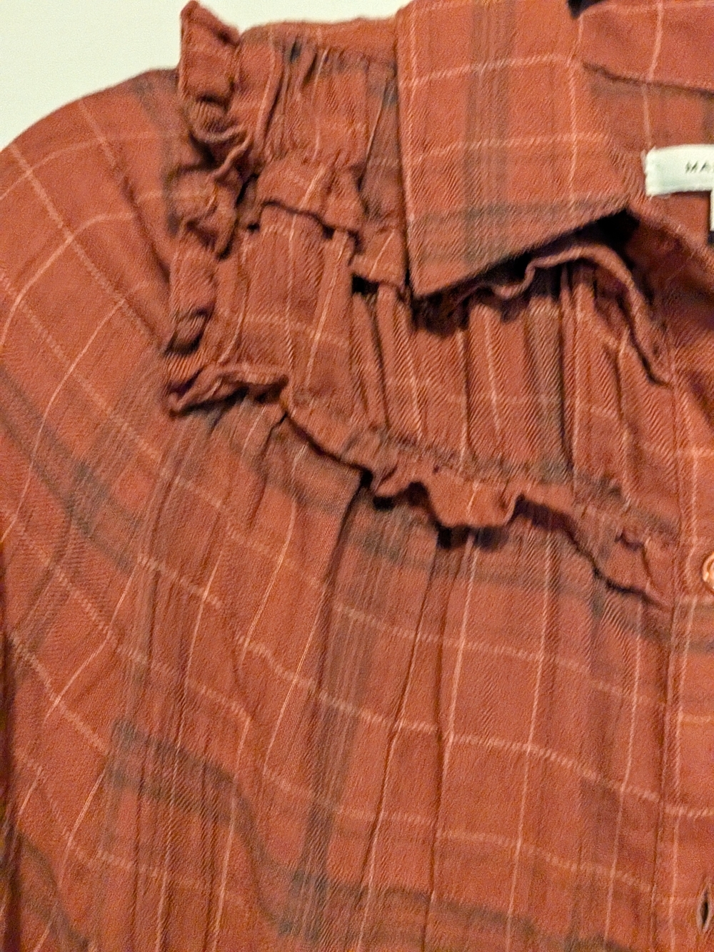 Max Studio Ruffle-Yoke Button-Front Blouse in Rust - Picture 11 of 11